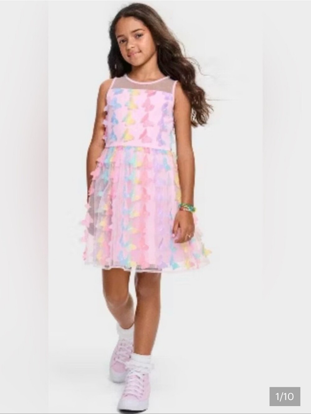 Nwt The Children's Place Sz 4 Girls' 3D Rainbow Mesh Butterfly Fit N Flare Dress
